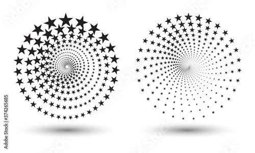 Modern abstract background. Halftone stars in circle form. Round logo. Vector dotted frame. Design element or icon.
