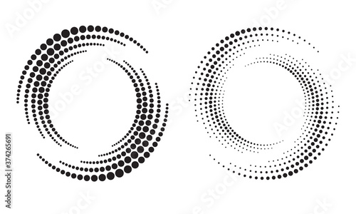 Modern abstract background. Halftone dots in circle form. Round logo. Vector dotted frame. Design element or icon.