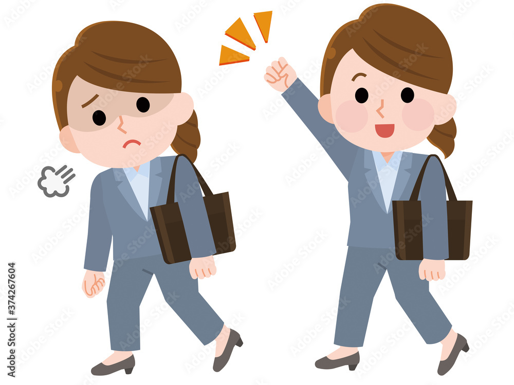 疲れている会社員女性 元気な会社員女性 イラスト Stock Vector Adobe Stock