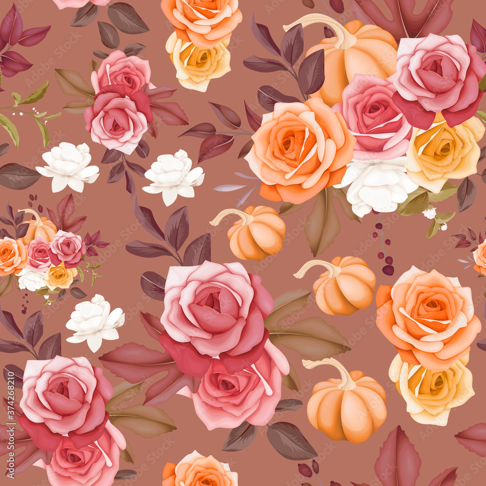 Seamless pattern beautiful flower and leaves design	
