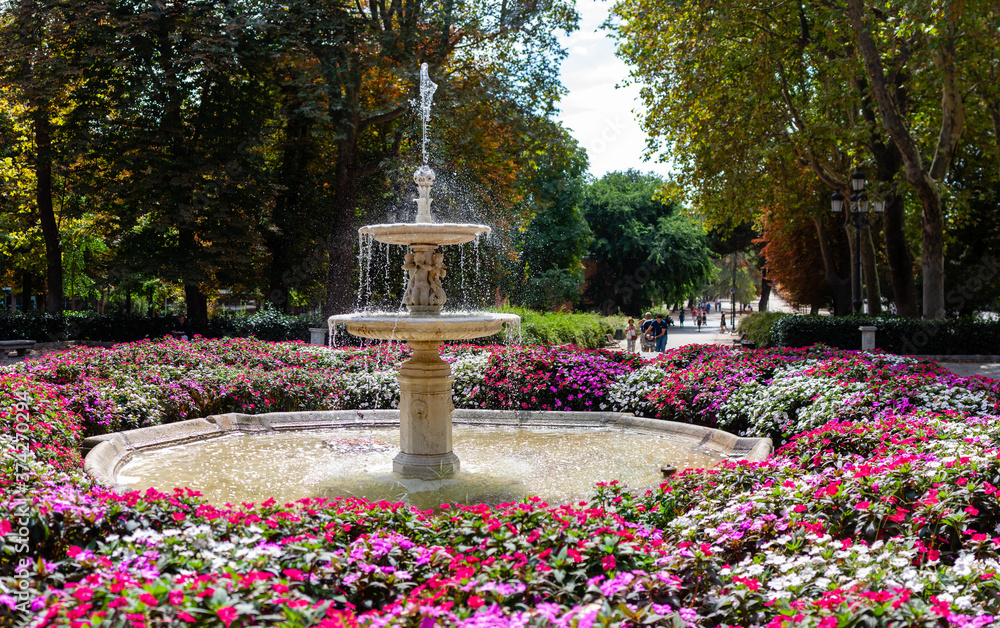 Fountain in the park of Madrid, Span