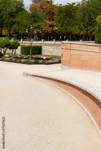 Beautiful Park architecture of Madrid, Span in September during the sunny day