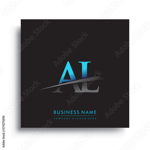 initial letter AL logotype company name colored blue and green swoosh design.