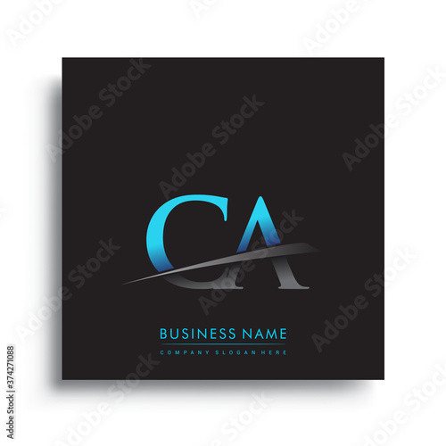 initial letter CA logotype company name colored blue and green swoosh design.