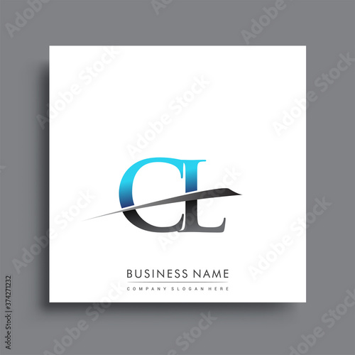 initial letter CL logotype company name colored blue and green swoosh design.