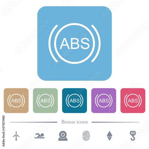 Car anti lock braking system indicator flat icons on color rounded square backgrounds