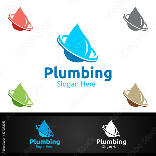 Plumbing Logo with Water and Fix Home Concept