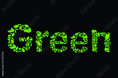 Green word written with green leaves
