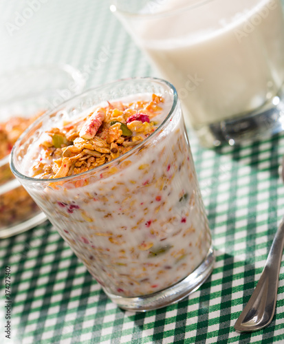 Oatmeal with dried fruit and milk. High quality photo photo