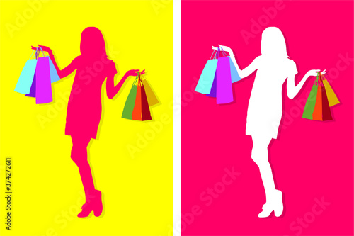 Silhouette of Woman with Shopping Bags - Illustration