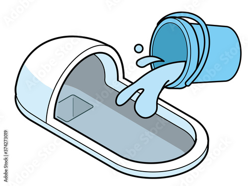 バケツで水を流している和式トイレ