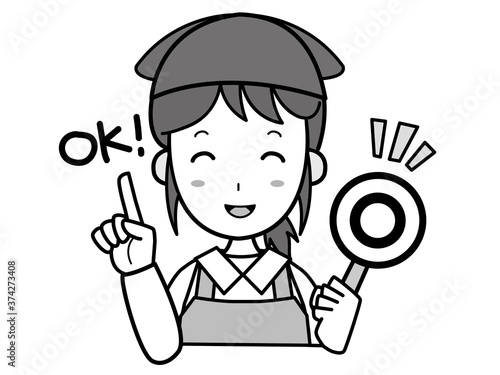 OKサインを持った家事代行業の若い女性