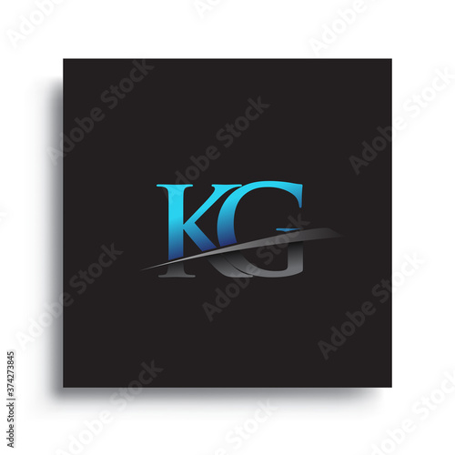 initial letter KG logotype company name colored blue and green swoosh design.