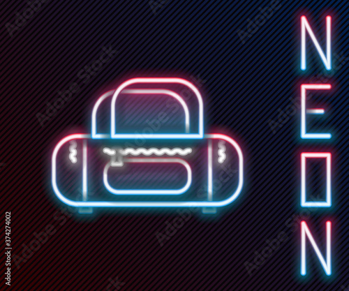 Glowing neon line Sport bag icon isolated on black background. Colorful outline concept. Vector Illustration.
