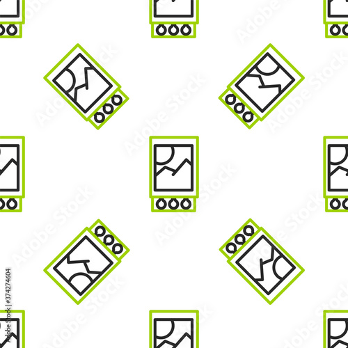 Line Open matchbox and matches icon isolated seamless pattern on white background. Vector Illustration.