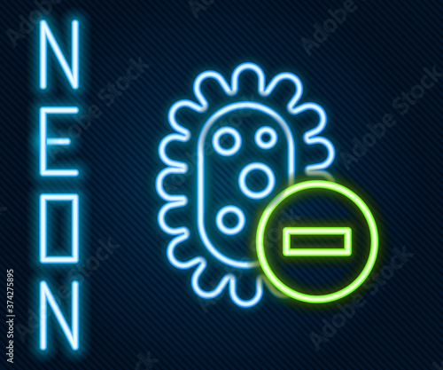 Glowing neon line Negative virus icon isolated on black background. Corona virus 2019-nCoV. Bacteria and germs, cell cancer, microbe, fungi. Colorful outline concept. Vector Illustration.