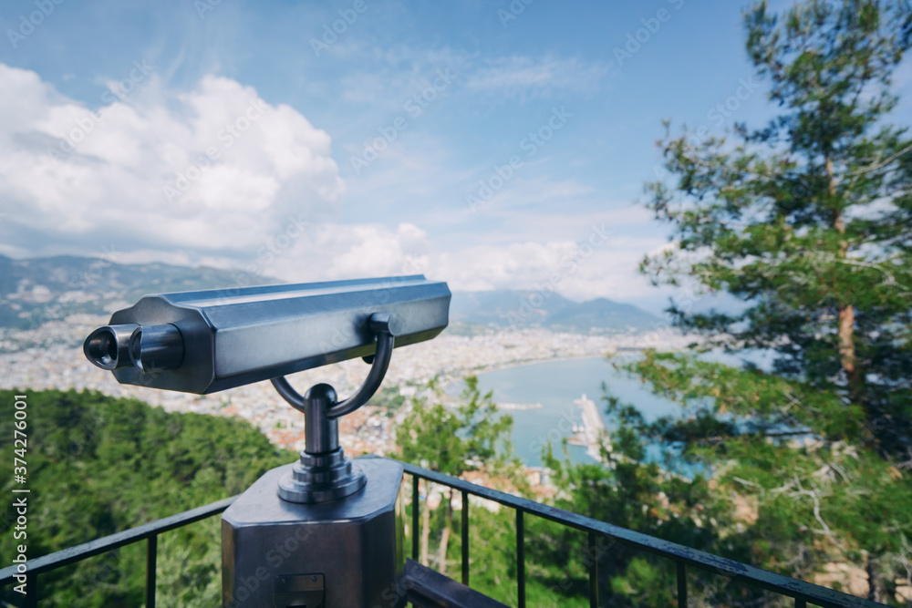 Coin Operated Binocular viewer on Alanya view point looking out to the bay and city.