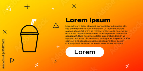 Line Milkshake icon isolated on yellow background. Plastic cup with lid and straw. Colorful outline concept. Vector Illustration.