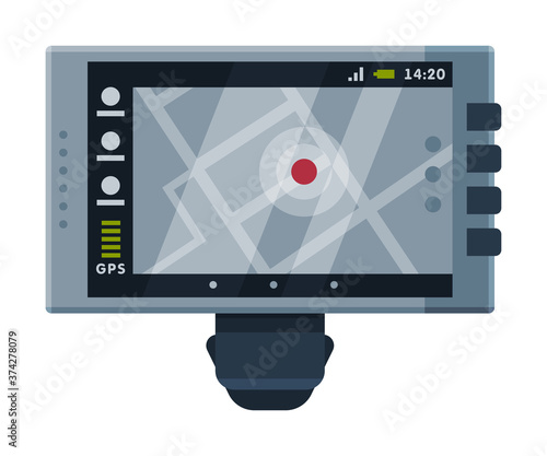 Modern Taximeter Device, Taxi Service Electronic Measurement Equipment Vector Illustration on White Background
