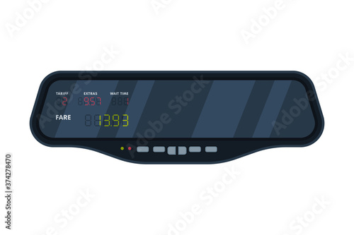 Modern Taximeter Device, Electronic Measurement Appliance with Buttons and Screen for Taxi Car Vector Illustration
