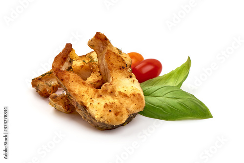 Fried Pike steaks, isolated on white background