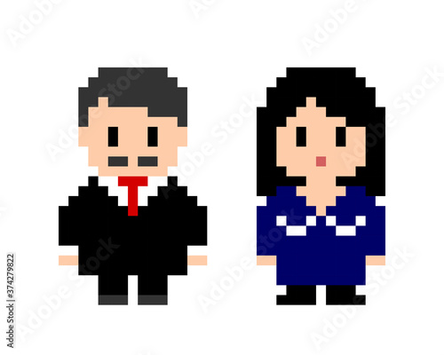 People pair up in pixel art. Male and female pixel image. vector illustration.