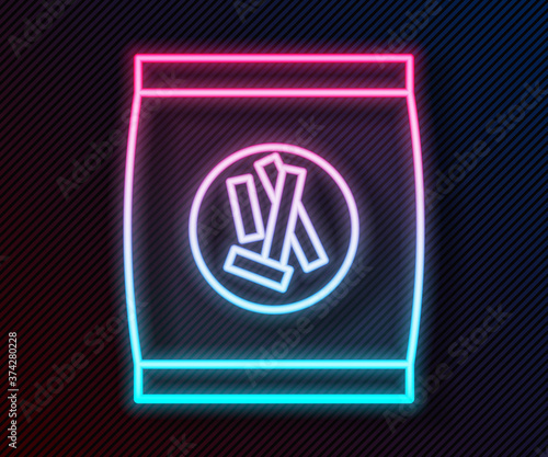 Glowing neon line Hard bread chucks crackers icon isolated on black background. Vector Illustration.