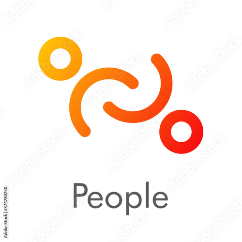 Concepto trabajo en equipo. Logotipo lineal abstracto grupo de 2 personas con curvas y círculos en color naranja y palabra people