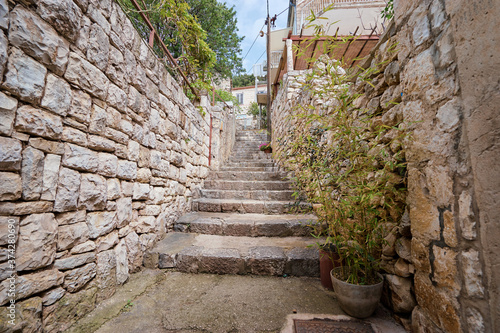 Brick stairs in old town Hvar. © luengo_ua