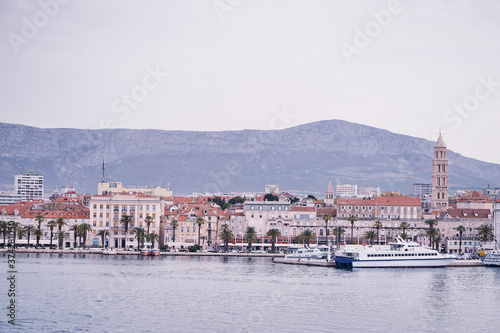 Travel by Croatia. Beautiful landscape with Split Old Town on sea shore. © luengo_ua