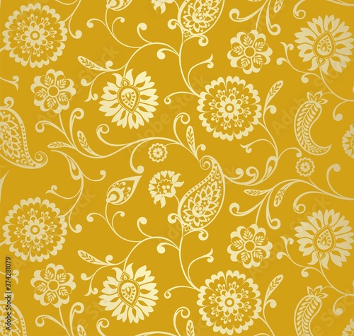 traditional paisley floral pattern , textile , Rajasthan, India	