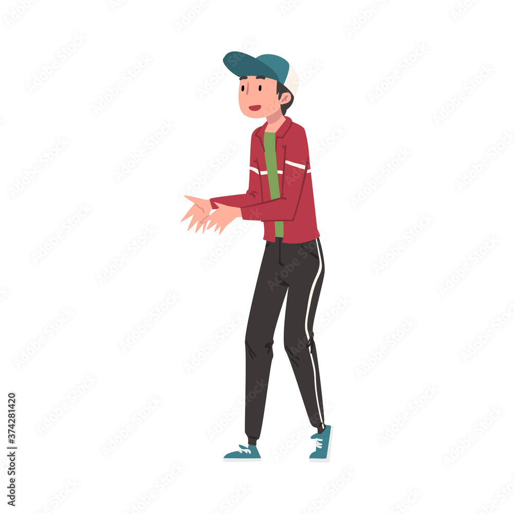 Smiling Teenage Boy, Happy Student, Cheerful Classmate or Friend Character Wearing Fashionable Clothes Cartoon Style Vector Illustration