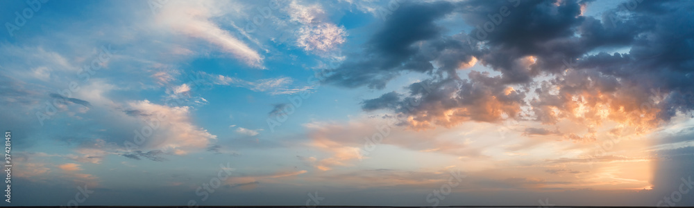 Panorama, cloudy sky at sunset. Pink clouds. - obrazy, fototapety, plakaty 