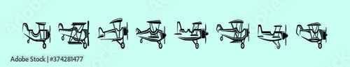 Set of various biplane model cartoon icon design templates. vector illustration