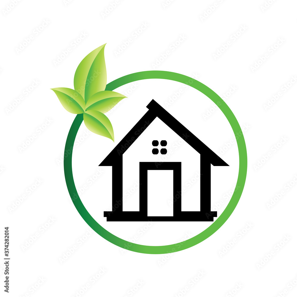 Sketch of green leaf house logo design icon illustration. Sketch of green leaf house logo design icon illustration.