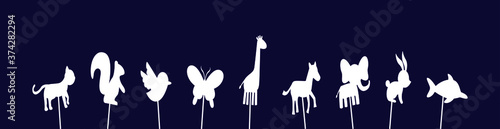Set of various shadow puppet cartoon icon design templates. vector illustration