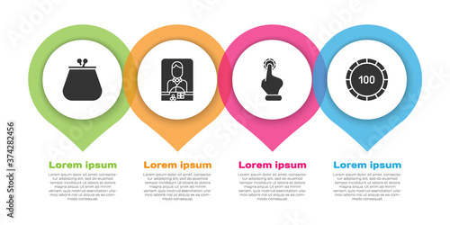 Set Wallet, Casino dealer, Hand holding casino chips and Casino chips. Business infographic template. Vector.