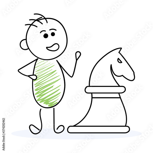 
Strategic management in modern drawing style, cute cartoon with chess piece 
