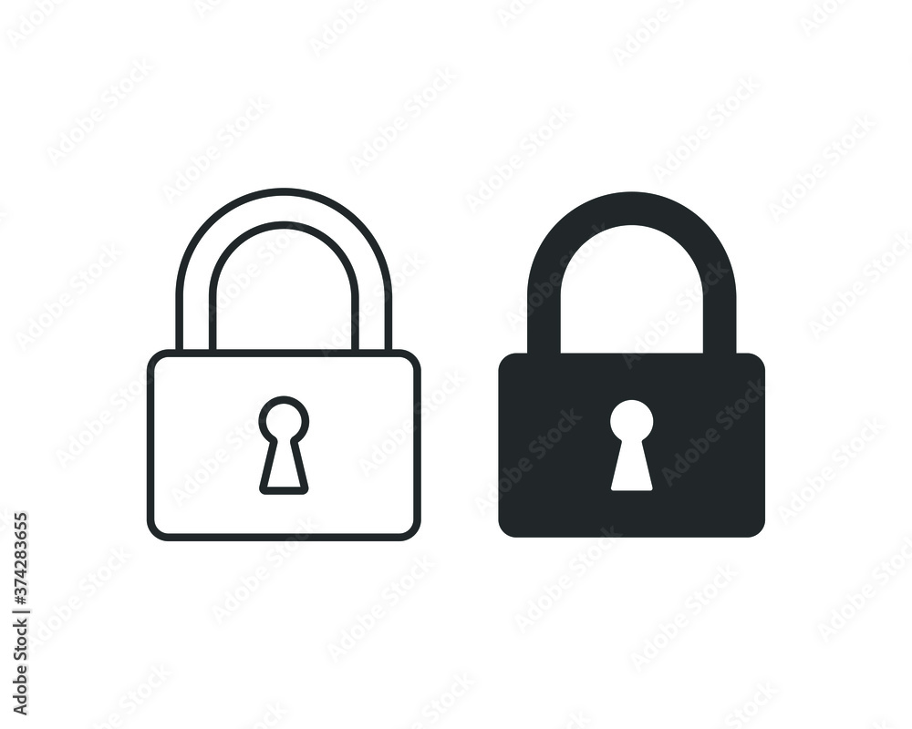 Lock icon symbol with keyhole. Padlock sign. Security access logo. Vector illustration image. Black silhouette isolated on white background Lock icon symbol with keyhole. Padlock sign. Security access logo. Vector illustration image. Black silhouette isolated on white background