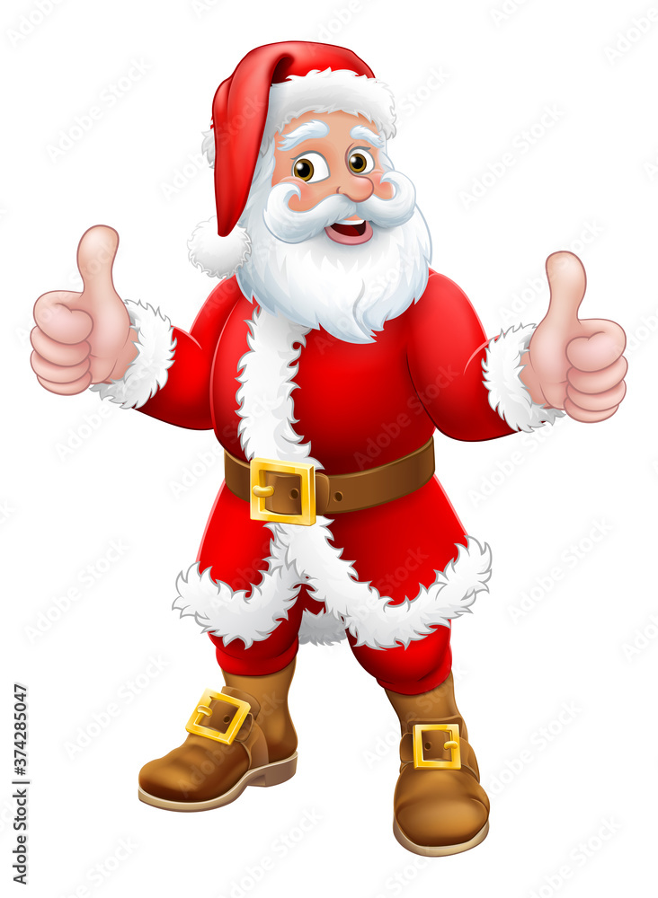 Santa Claus Christmas cartoon character standing giving a double thumbs up. Santa Claus Christmas cartoon character standing giving a double thumbs up.
