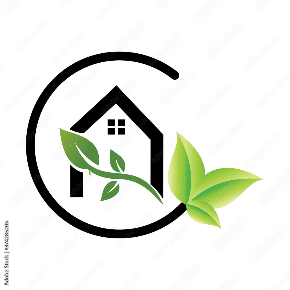 Sketch of green leaf house logo design icon illustration. Sketch of green leaf house logo design icon illustration.