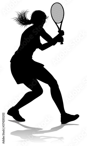 A tennis player woman female sports person in silhouette