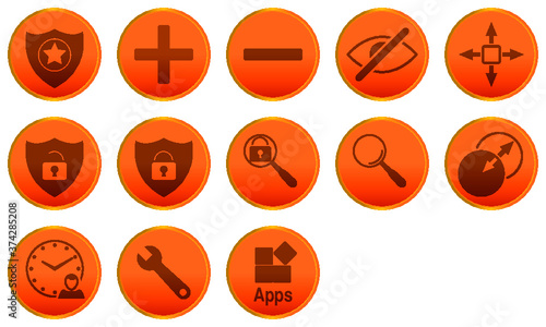 13 icones logicielles vectorielles oranges et rondes