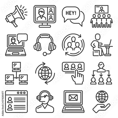 Call Center and Communication Services Icons Set. Vector