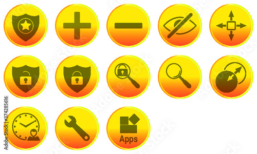 13 icones logicielles vectorielles jaune et rondes