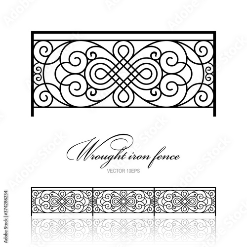 Wrought iron fence. Metal antique ornament vector illustration. Iron work concept.