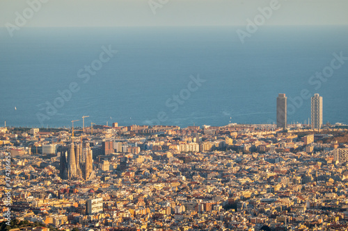 Panorama: view of Barcelona and the sea from Mount Tibidabo