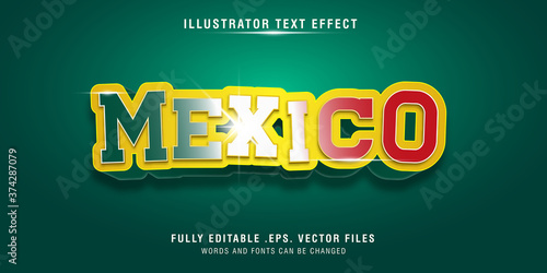 Mexico text style effect, editable eps vector