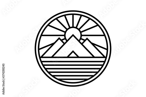 Egyptian mystical pyramids with sun and rays