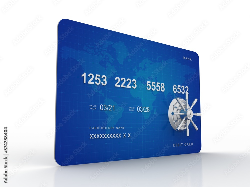 3d rendering credit or debit card protection lock 3d rendering credit or debit card protection lock